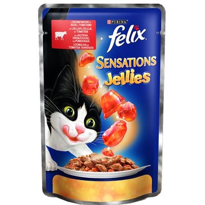 Felix Sensations Jellies Консерви для кішок Шматочки з яловичиною і томатами в желе 100 г Purina 469624 фото