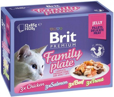 Набір паучів для котів Brit Premium сімейна тарілка в желе 12 шт х 85 г 111245/408 фото