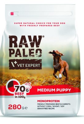 Сухий корм для щенят Vet Expert Raw Paleo Puppy Medium Beef з яловичиною 280г 4205208 фото