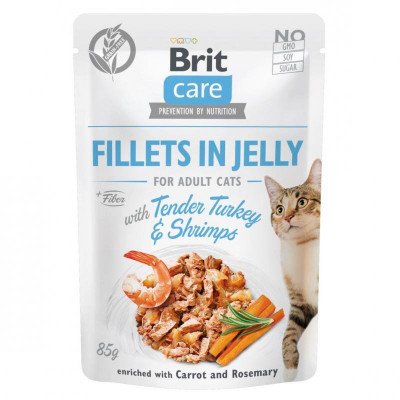 Вологий корм для котів Brit Care Cat pouch 85 г (індичка з креветками в желе) 100535/0570 фото