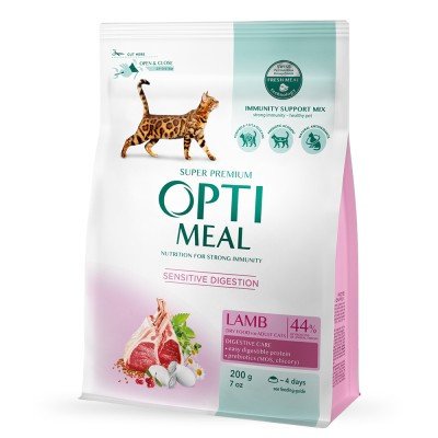 Сухой корм Optimeal з ягням для дорослих котів чутливим травленням 200 г 60014 фото