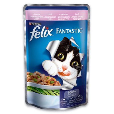 Felix Fantastic Консерви для кішок з фореллю і зеленим горошком в желе 85 г Purina 441904 фото