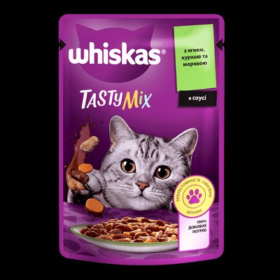 Whiskas® Tasty Mix З ягням куркою та морквою в соусі 85 г 39442 фото