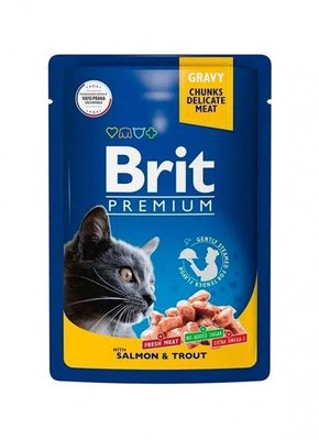 Вологий корм Brit Premium Шматочки з з лососем і фореллю для котів 100 гр 100271/505999 фото