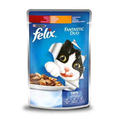 Felix Fantastic Duo (пауч) Консерви для кішок Шматочки в желе з яловичиною і птицею 85 г 923187 фото