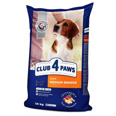 Повнораціонний сухий корм для дорослих собак CLUB 4 PAWS (Клуб 4 Лапи) Преміум для середніх порід, 14 кг 4820083909719 фото