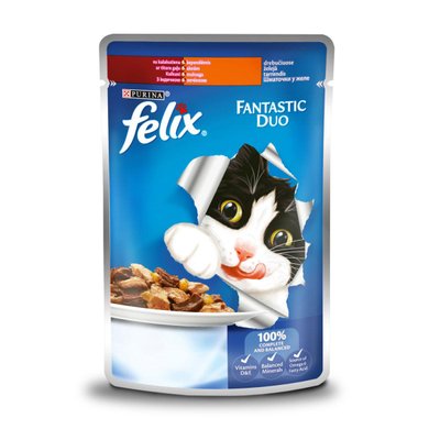 Felix Fantastic Duo Консерви для кішок Шматочки в желе з індичкою та печінкою 85 г Purina 923200 фото