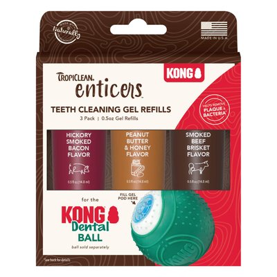 Набір для догляду за ротовою порожниною собак TropiClean Enticers для Kong Dental Ball гелі з різними смаками, 3 шт в7037 фото