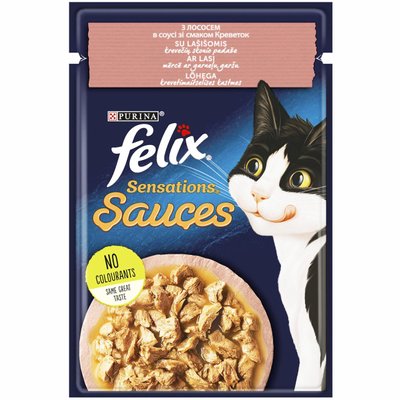 Вологий корм для котів Фелікс Felix Sensations Sauces з лососем у соусі та смаком креветок 85 г 441880 фото