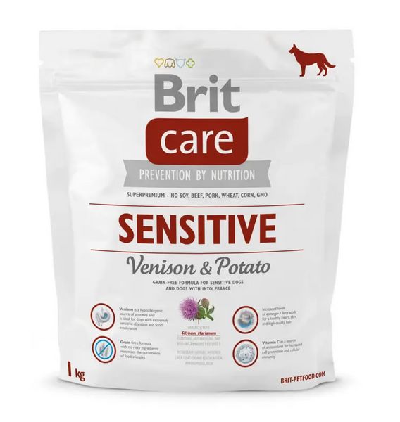 Сухий корм гіпоалергенний з олениною для собак усіх порід Бріт Brit Care Sensitive Venison & Potato 12 кг 132747/0825 фото