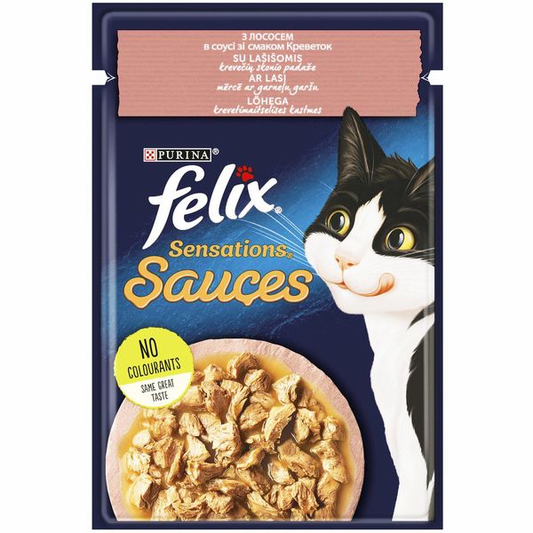 Влажный корм для кошек Феликс Felix Sensations Sauces с лососем в соусе и вкусом креветок 85 г 441880 фото