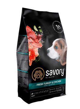 Сейвори Savory Puppy rich in Fresh Turkey & Chicken сухой корм для щенков (индейка и курица), 12 кг 30303 фото