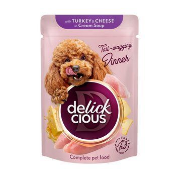 Вологий корм для дорослих собак Delickcious смужки з індичкою та сиром в крем-супі, 85 г D6211401 фото