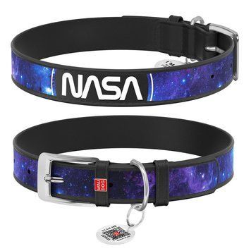 Нашийник для собак шкіряний WAUDOG Design з QR-паспортом, малюнок "NASA21", S, Ш 15 мм, Д 26-35 см, чорний 3603-0148-01 фото
