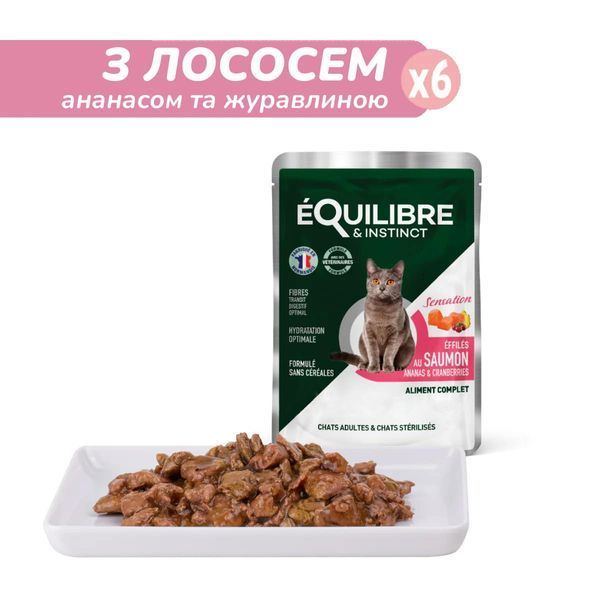 Equilibre пауч для стерилизованных кошек с курицей, говядиной, форелью, лососем 85 г х7976 фото