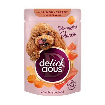 Вологий корм для дорослих собак Delickcious смужки з лососем та морквою в крем-супі, 85 г D6211402 фото
