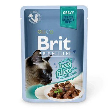 Вологий корм для котів Бріт Brit Premium Cat Beef Fillets Gravy pouch 85 г (філе яловичини в соусі) 111253/555 фото