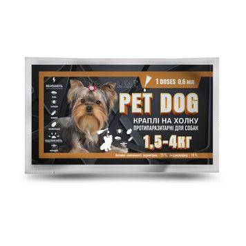 Краплі PET DOG для собак вагою 1.5-4 кг (0.6 мл №1 піпетка) від кліщів, бліх, волосоїдів, комарів (Круг) 905232 фото