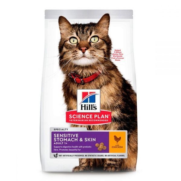 Корм для кошек Хиллс Hills SP Feline Sensitive Stomach & Skin сухой корм для желудка и кожи с курицей 1 кг (на розвес) 604069-1 фото