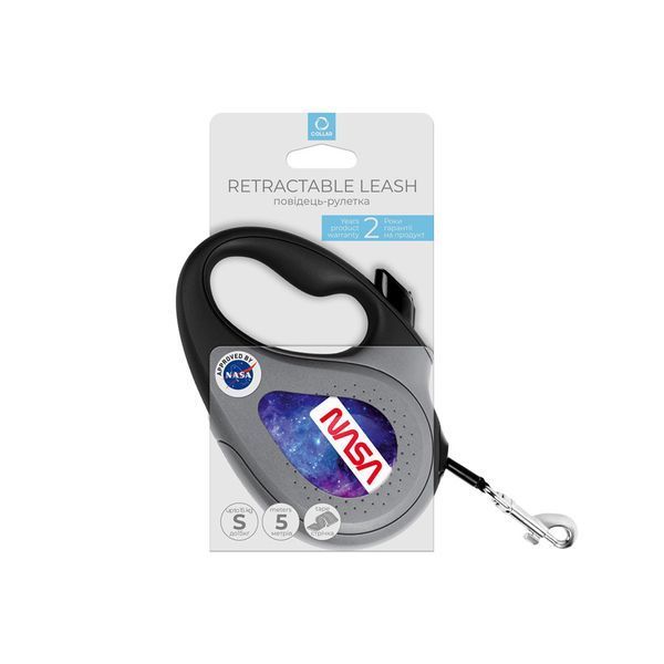 Поводок-рулетка для собак WAUDOG R-leash, рисунок "NASA21", S, до 15 кг, 5 м, светоотражающая лента черный 8124-0148-01 фото