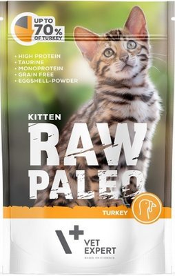 Вологий корм для кошенят Vet Expert Raw Paleo Kitten Turkey з індичкою 100г 4202818 фото