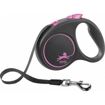 Повідець-рулетка Flexi Black Design S стрічка 5м/15 кг (Рожевий) В33913 фото
