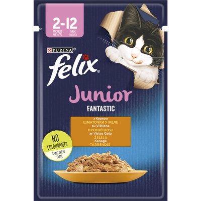 Вологий корм для котів Фелікс Felix Fantastic Junior з куркою в желе 85 г, Purina 45479779 фото