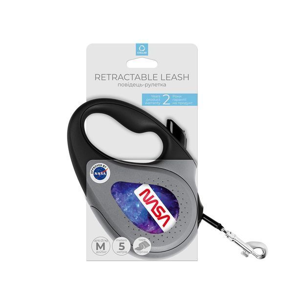 Поводок-рулетка для собак WAUDOG R-leash, рисунок "NASA21", M, до 25 кг, 5 м, светоотражающая лента черный 8125-0148-01 фото