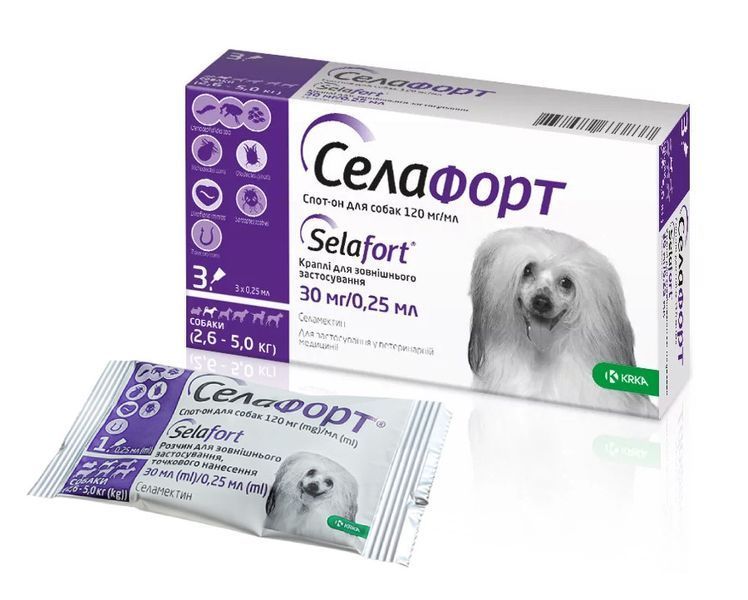 Селафорт (Selafort) капли от блох клещей и гельминтов для собак весом 2.6-5 кг 1 пипетка KRKA Срок до 01.2027г 27475 фото