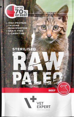 Вологий корм для котів Vet Expert Raw Paleo Sterilised Cat Beef з яловичиною 100г 4202887 фото
