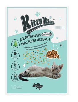 Древесный наполнитель Кити Кис Kitty Kiss Премиум для кошек, 15 кг kitty4 фото