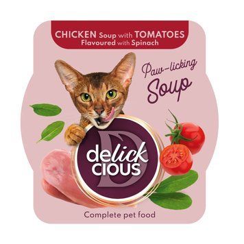 Повноцінний корм для дорослих котів Делікшес Delickcious суп з курки з томатами та додаванням шпинату, 80 г D6251301 фото