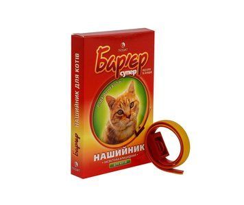 Ошейник инсектоакарицидный Барьер супер для котов (красный/желтый) 35 см Продукт 536528 фото