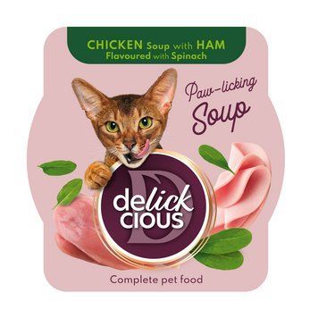 Повноцінний корм для дорослих котів Делікшес Delickcious суп з курки з шинкою та додаванням шпинату, 80 г D6251302 фото