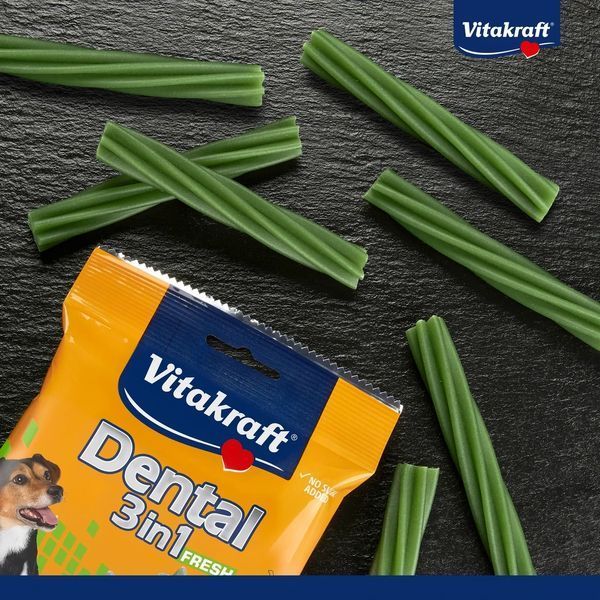 Ласощі для собак вагою 5 - 10 кг Вітакрафт Vitakraft Dental Stick 3in1 FRESH смачні палички для догляду за зубами з м&rsquo;ятою, 120 г В30891 фото