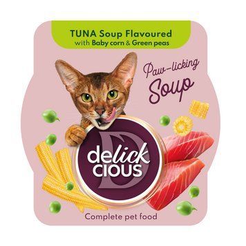 Повноцінний корм для дорослих котів Делікшес Delickcious суп з тунця з кукурудзою та зеленим горошком, 80 г D6251304 фото