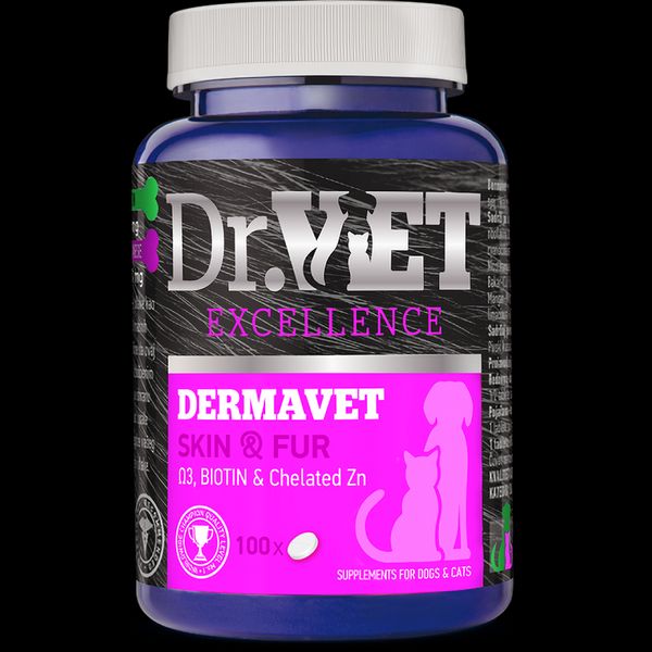 Вітамінно-мінеральна добавка Dr.Vet Dermavet (Дермавет) для собак та котів 100 таблеток 905289 фото