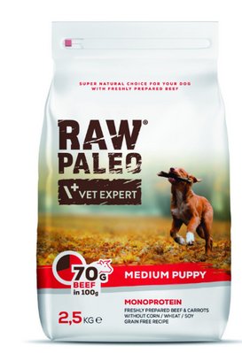 Сухий корм для щенят Vet Expert Raw Paleo Puppy Medium Beef з яловичиною 2.5кг 4204287 фото