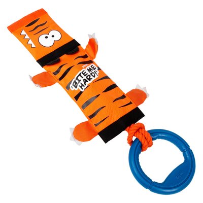 Іграшка для собак Тигр на мотузці з ручкою з пискавкою GiGwi Bite me hard, поліестер, 55 см 2345 фото