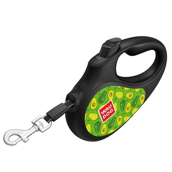Повідець-рулетка для собак WAUDOG R-leash, малюнок "Авокадо", XS, до 12 кг, 3 м, світловідбивна стрічка чорний 8123-0048-01 фото