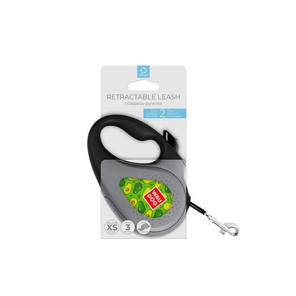 Повідець-рулетка для собак WAUDOG R-leash, малюнок "Авокадо", XS, до 12 кг, 3 м, світловідбивна стрічка чорний 8123-0048-01 фото