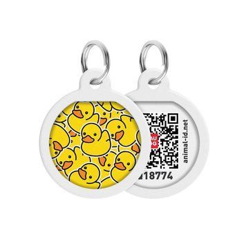 Адресник для собак и котов металлический WAUDOG Smart ID c QR паспортом, рисунок "Уточки", круг, Д 25 мм 0625-0204 фото