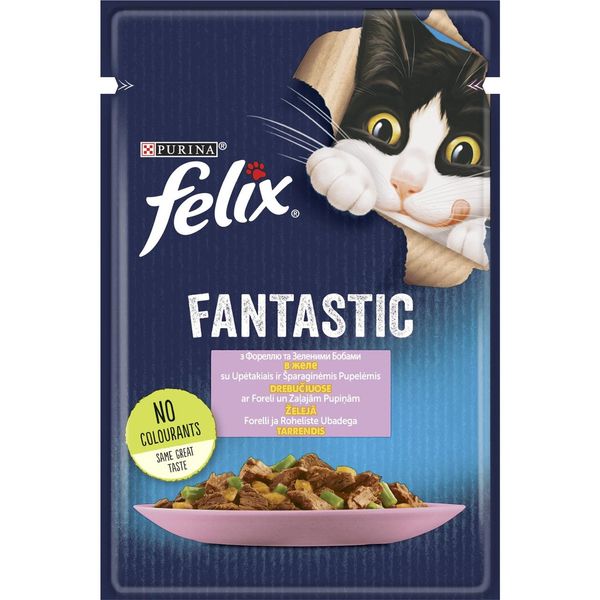 Влажный корм Феликс Felix Fantastic консервы для кошек с форелью и зелеными бобами в желе 85 г, Purina 441904 фото