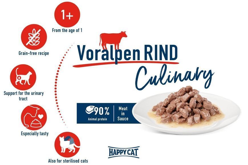 Вологий корм Happy Cat Culinary Voralpen Rind з яловичиною для котів (шматочки в соусі) пауч, 85 г 1005207 фото