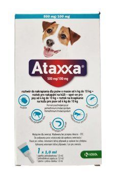 Атакса (Ataxxa) краплі для собак від 4 до 10 кг проти бліх, кліщів, вошей, волосоїдів (1,0 мл 1 піпетка) KRKA с-94641 фото