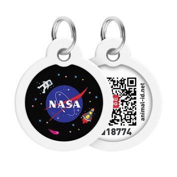 Адресник для собак і котів металевий WAUDOG Smart ID з QR-паспортом, малюнок "NASA", круг, Д 30 мм 230-0147 фото