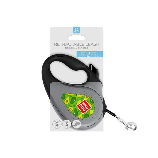 Повідець-рулетка для собак WAUDOG R-leash, малюнок "Авокадо", S, до 15 кг, 5 м, світловідбивна стрічка чорний 8124-0048-01 фото