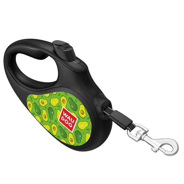 Повідець-рулетка для собак WAUDOG R-leash, малюнок "Авокадо", S, до 15 кг, 5 м, світловідбивна стрічка чорний 8124-0048-01 фото