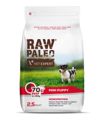 Сухий корм для цуценят Vet Expert Raw Paleo Puppy Mini Beef з яловичиною 2,5кг 4204256 фото