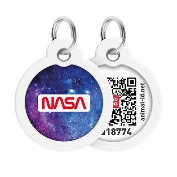 Адресник для собак і котів металевий WAUDOG Smart ID з QR-паспортом, малюнок "NASA21", коло, Д 30 мм 230-0148 фото
